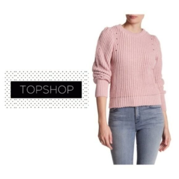 TopShop Womens Pink Cable Chunky Knit Crew Neck Distressed Sweater Sz 6 New - Picture 8 of 9